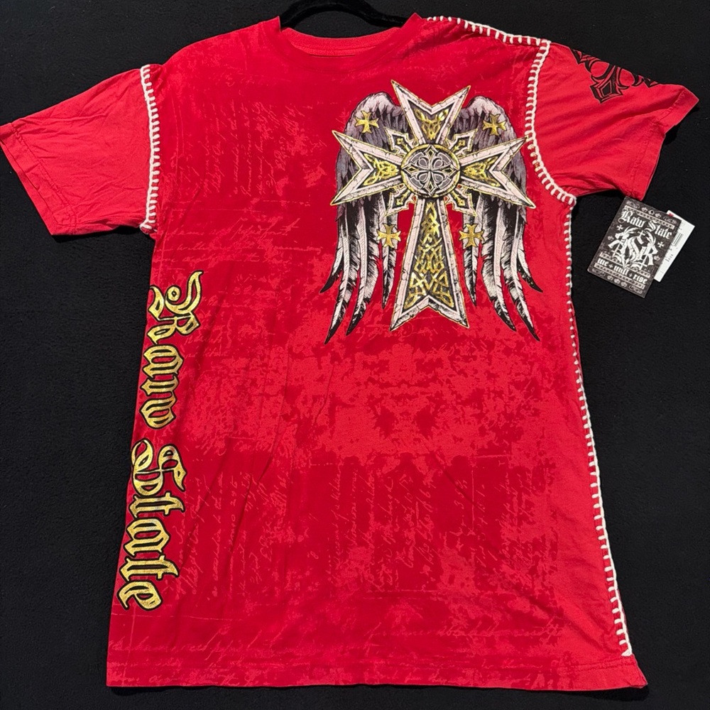 Raw State Y2K Style Men's Redemption Faith and Honor Red T-Shirt Men’s Large NWT